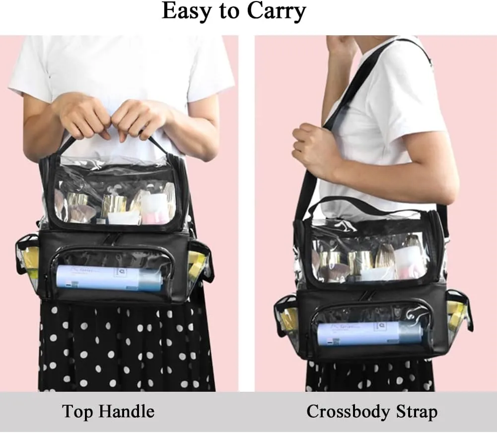 Cosmetic Case for Travel, Clear Makeup Organizer Bag for Travel, Transparent Makeup Bag with Removable Dividers/Shoulder Strap/Handle, Stand Up Makeup Brush Bag, Coffee