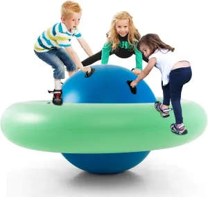 Costzon Inflatable Dome Rocker Bouncer, 88'' Kids Rock and Roll Teeter Totter Seesaw and Climbing Bridge with 6 Handles, Blow Up Giant Rocking Ball Playground Equipment Indoor Outdoor Game Toy Gifts