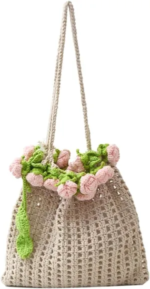 Crocheting Knit Beach Bag Summer Straw Mesh Purse Women Tote Shoulder Hobo Bags Summer Beach Handbag 2025