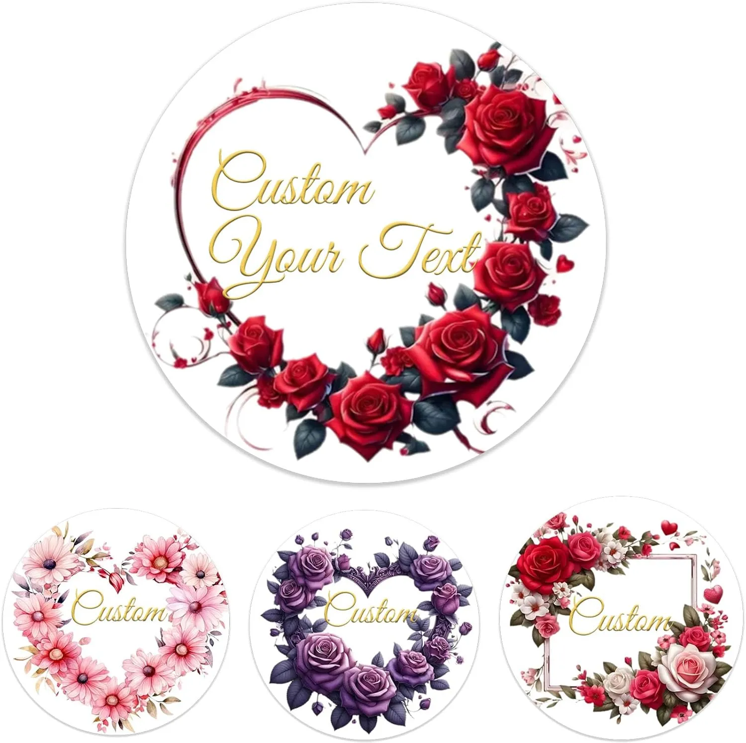 Custom Stickers Labels Personalized Valentine's Day Round Gift Sticker Labels with Metallic Gold Font Customized Waterproof Stickers for Birthday Party Wedding Favors Sticker