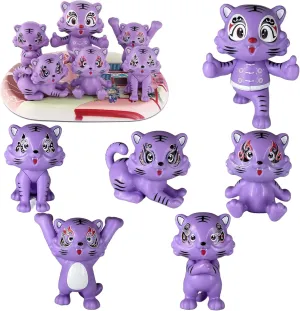 Cute Animal Toys, Tiger Toys,Realistic Safari Animal Figures,Plastic Tiger Figures 6Ps with Tray for Kids (Purple)