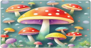 Cute Colored Mushrooms Non-Slip Desk Pad,Mouse Pad,Waterproof PVC Desk Table Protector, Easy Clean Laptop Desk Writing Mat for Office Work/Home/Decor