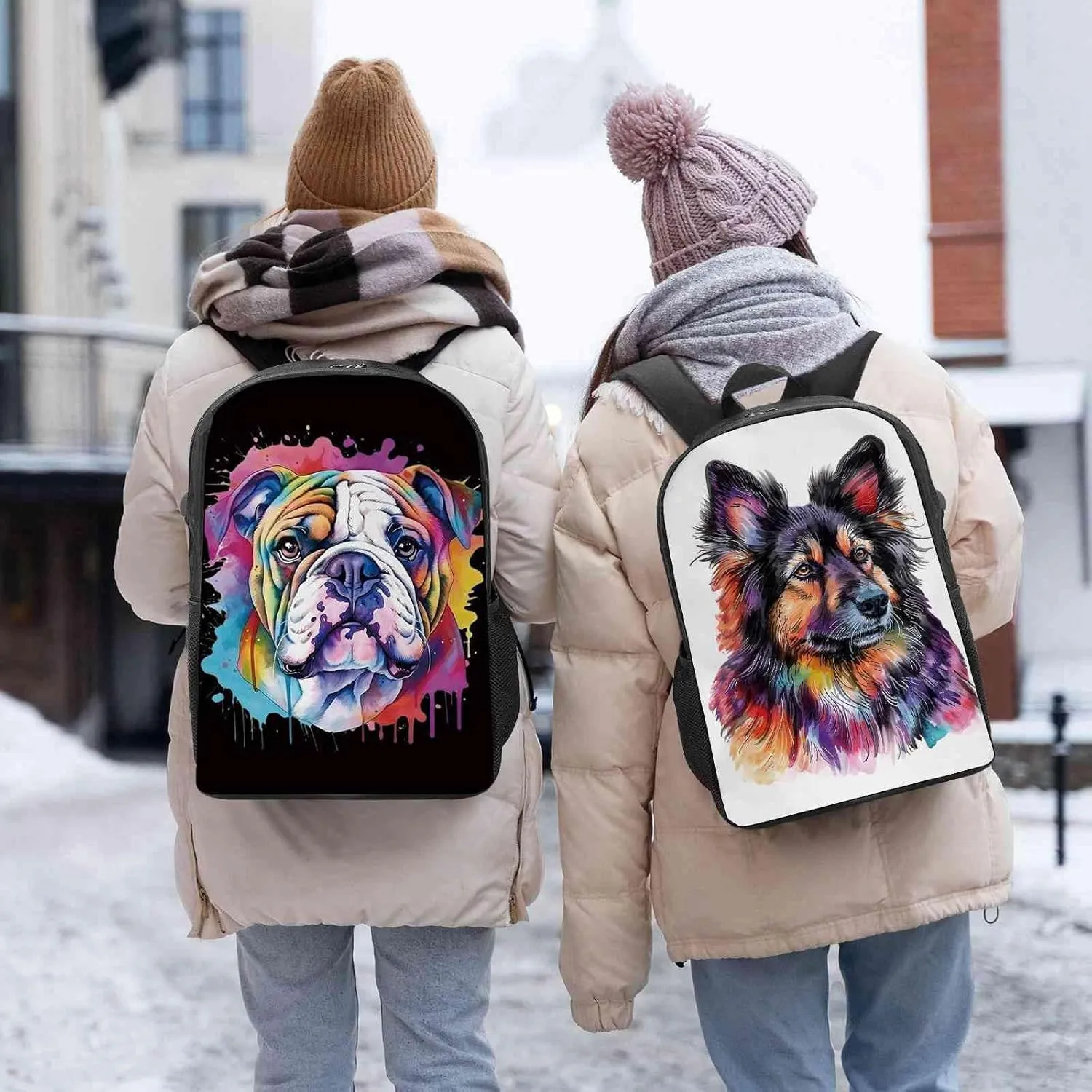 Cute Laptop Backpack Watercolor Happy Irish Wolfhound Dog Shoulder Bags Travel Backpack 17 Inch Black