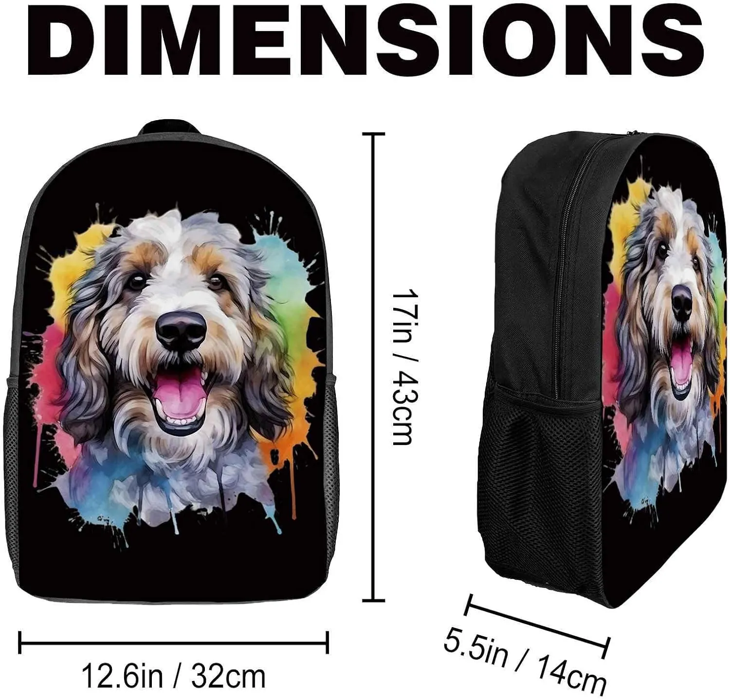 Cute Laptop Backpack Watercolor Happy Irish Wolfhound Dog Shoulder Bags Travel Backpack 17 Inch Black
