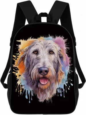 Cute Laptop Backpack Watercolor Happy Irish Wolfhound Dog Shoulder Bags Travel Backpack 17 Inch Black