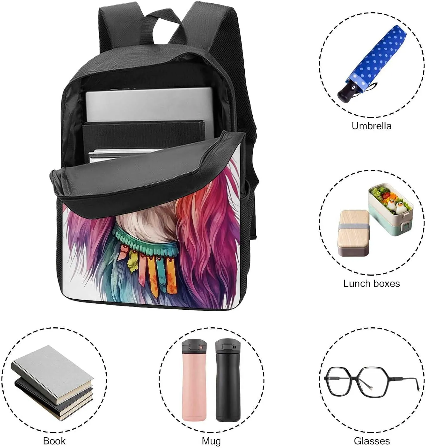 Cute Laptop Backpack Watercolor Happy Irish Wolfhound Dog Shoulder Bags Travel Backpack 17 Inch Black