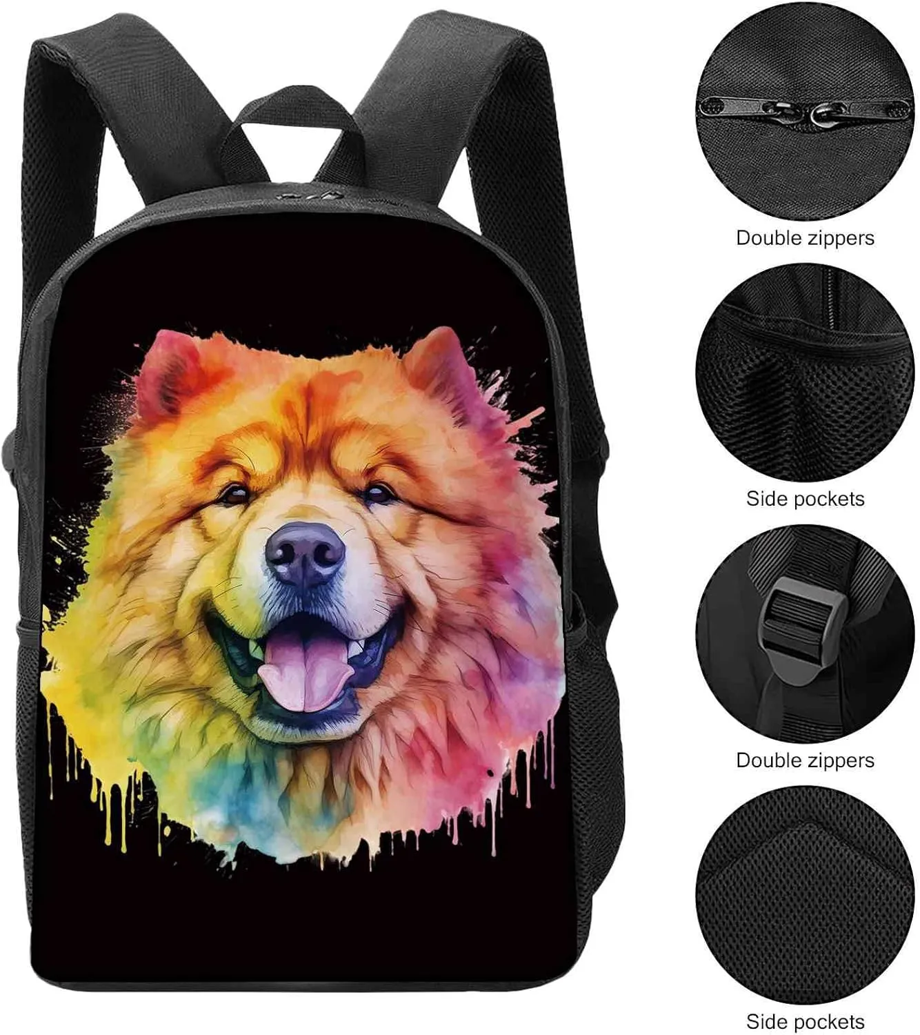 Cute Laptop Backpack Watercolor Happy Irish Wolfhound Dog Shoulder Bags Travel Backpack 17 Inch Black