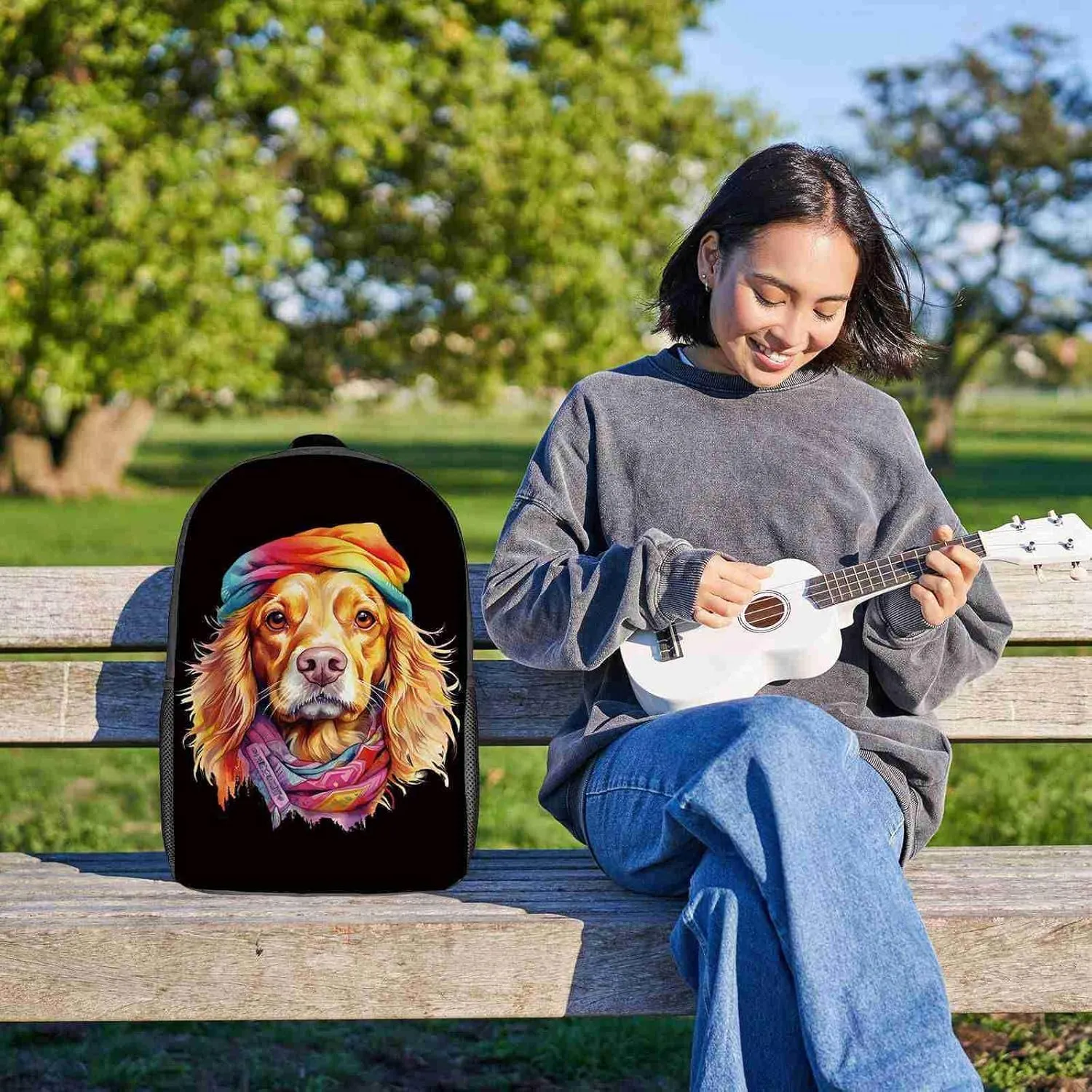 Cute Laptop Backpack Watercolor Happy Irish Wolfhound Dog Shoulder Bags Travel Backpack 17 Inch Black
