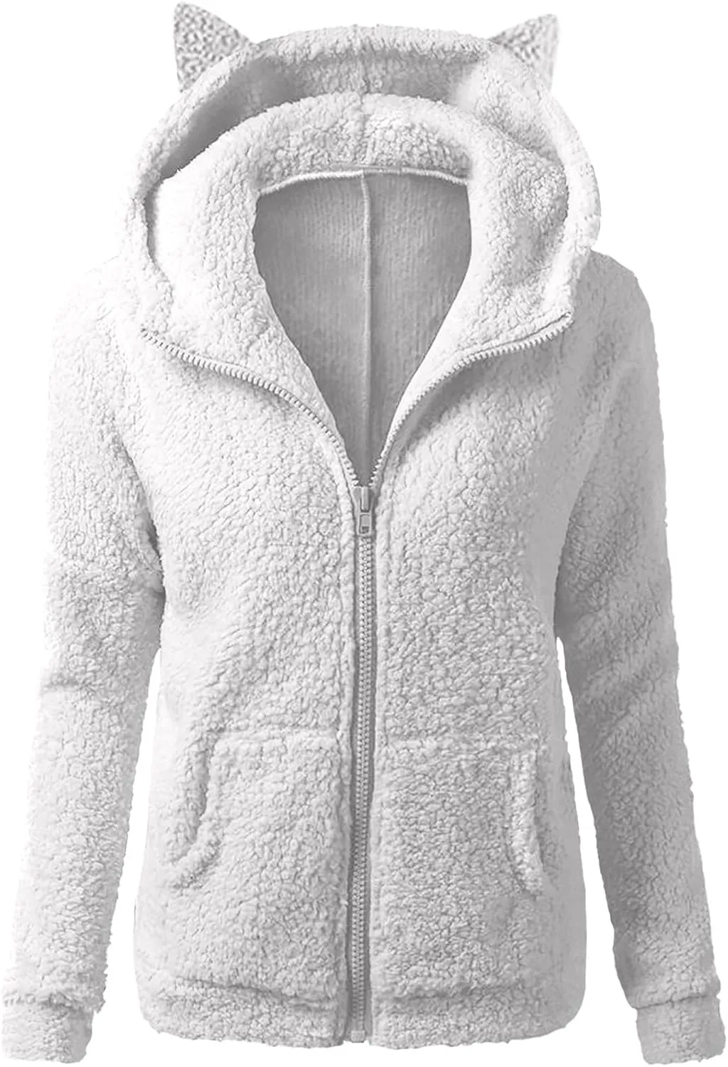 Cute Sherpa Fleece Jacket For Women Casual Loose Soft Hooded Pullover Tops Warm Fall Winter Shearling Coat 2024