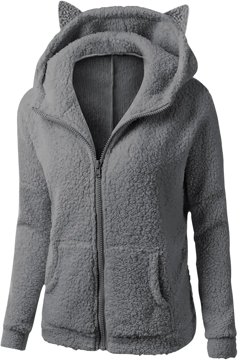 Cute Sherpa Fleece Jacket For Women Casual Loose Soft Hooded Pullover Tops Warm Fall Winter Shearling Coat 2024