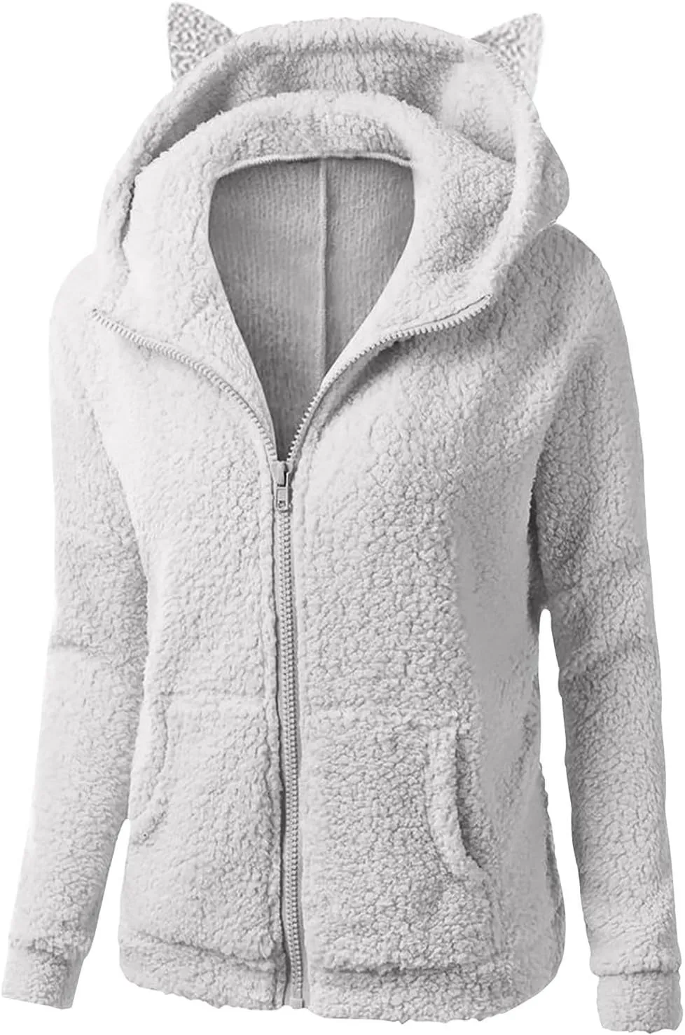 Cute Sherpa Fleece Jacket For Women Casual Loose Soft Hooded Pullover Tops Warm Fall Winter Shearling Coat 2024