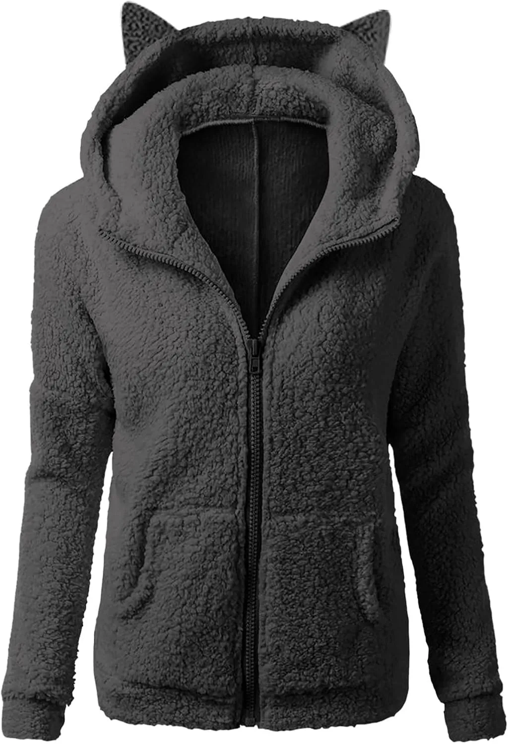 Cute Sherpa Fleece Jacket For Women Casual Loose Soft Hooded Pullover Tops Warm Fall Winter Shearling Coat 2024