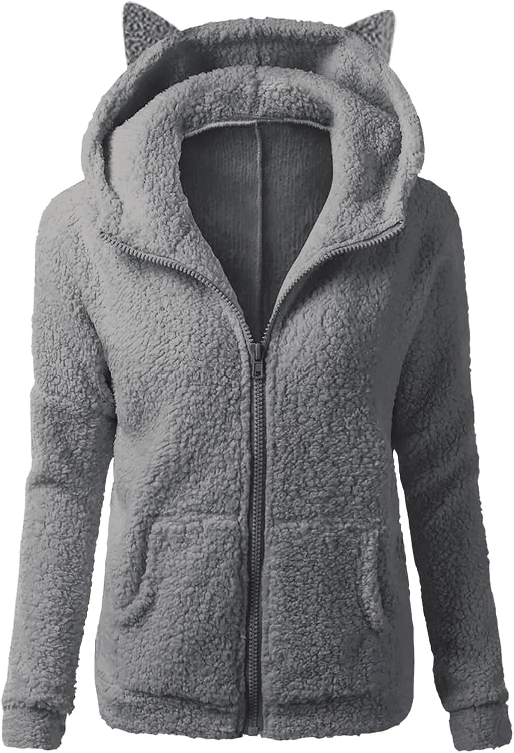 Cute Sherpa Fleece Jacket For Women Casual Loose Soft Hooded Pullover Tops Warm Fall Winter Shearling Coat 2024