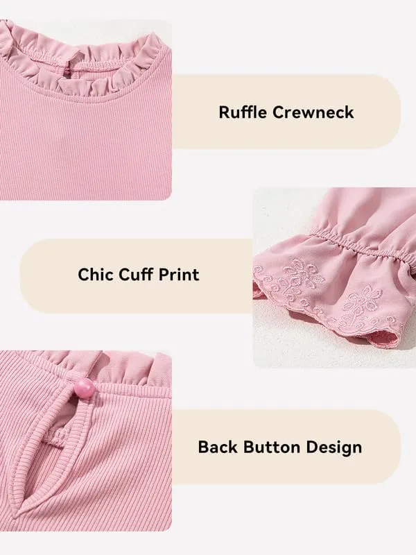 Cute Shirts for Girls Ruffle Long Sleeve Crewneck Ribbed Knit Blouses Tops 6-15 Years