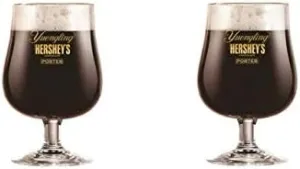 CYOIDAI Hershey Chocolate Porter Stem Beer Glass | 16oz | Metallic Gold Logo | Set of Two (2) | New