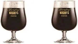 CYOIDAI Hershey Chocolate Porter Stem Beer Glass | 16oz | Metallic Gold Logo | Set of Two (2) | New