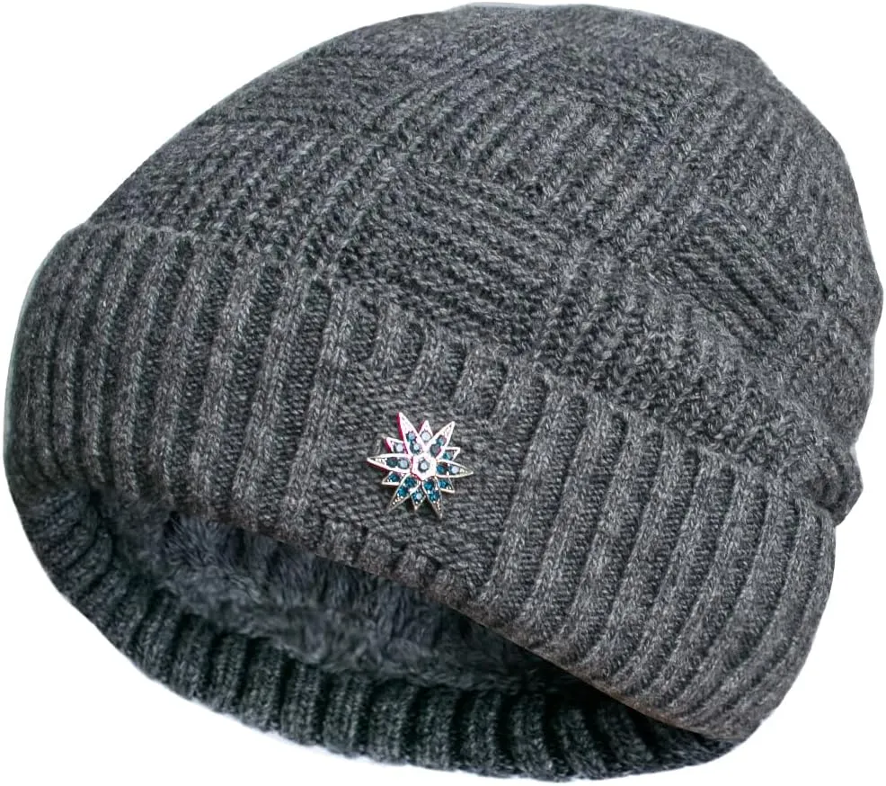 Dahlia Men's Skullies & Beanies - Wool, Knit Winter Hat, Fleece Lined,