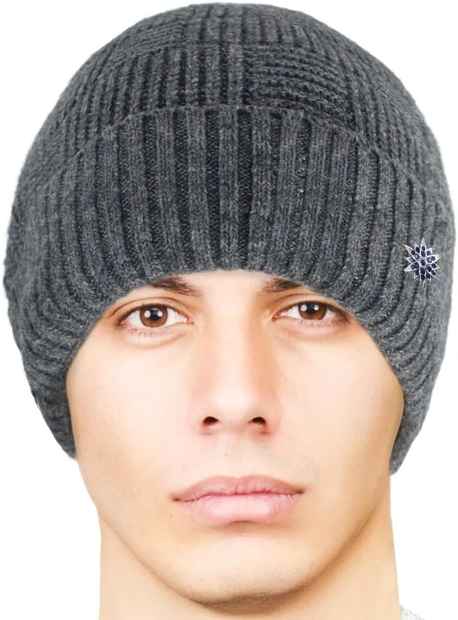 Dahlia Men's Skullies & Beanies - Wool, Knit Winter Hat, Fleece Lined,
