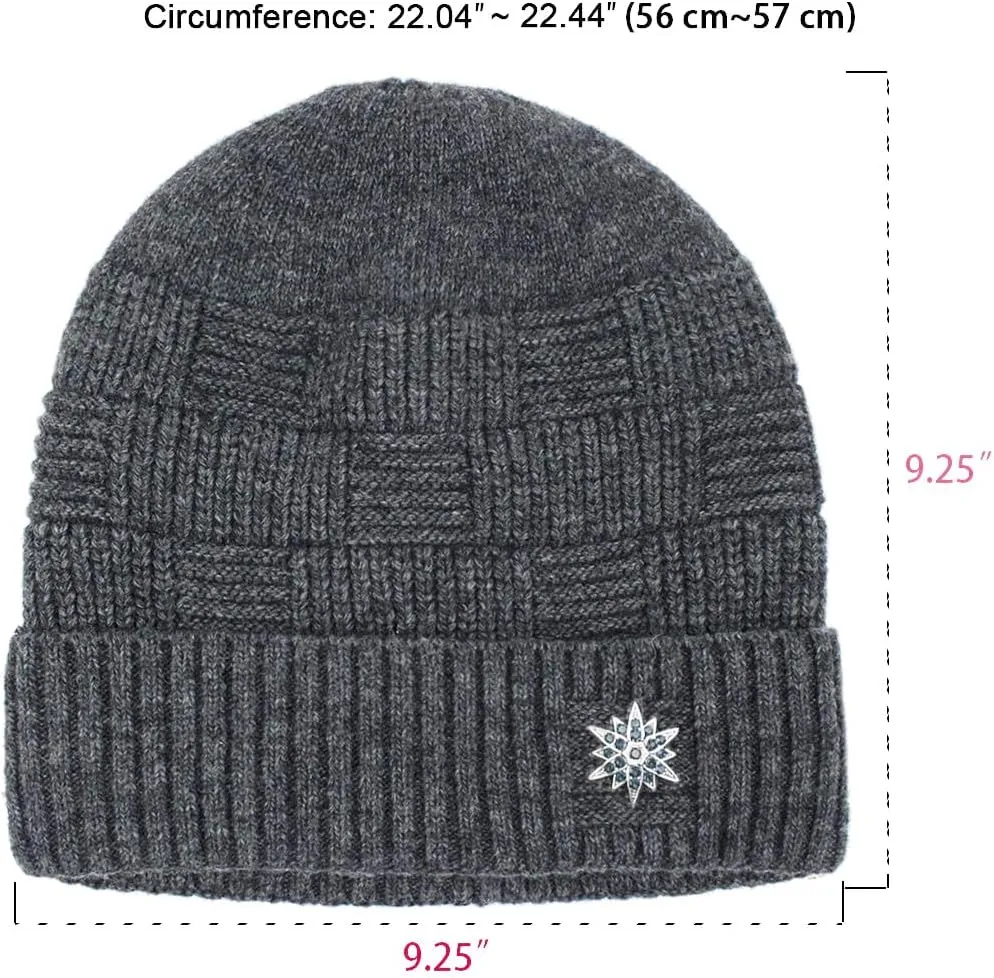 Dahlia Men's Skullies & Beanies - Wool, Knit Winter Hat, Fleece Lined,
