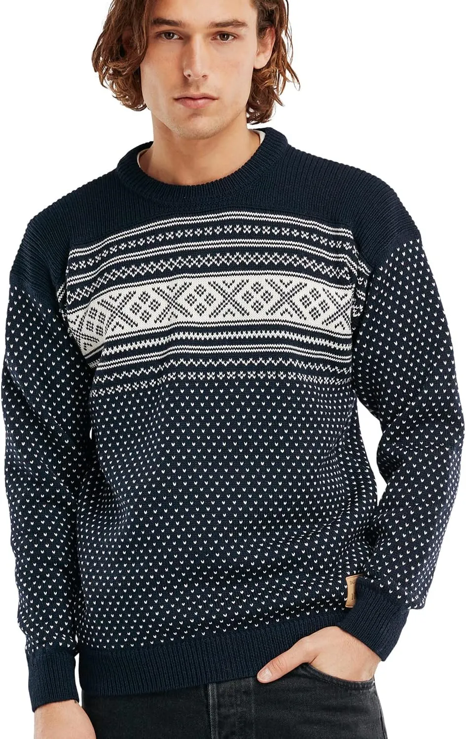Dale of Norway Valloy Men’s Sweater - 100% Wool Sweaters - Loose Fit Pullover Sweaters for Men - Men’s Crew Neck Sweater