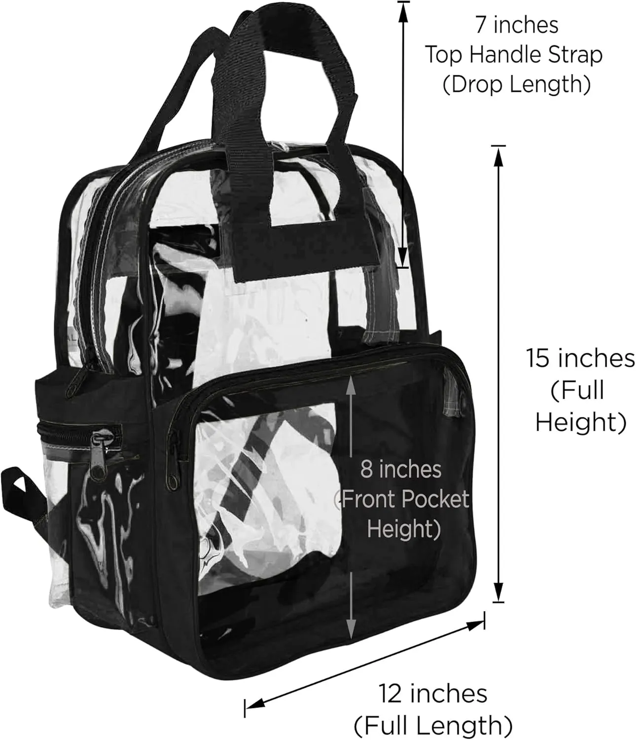 DALIX Small Clear Backpack Bag in Black