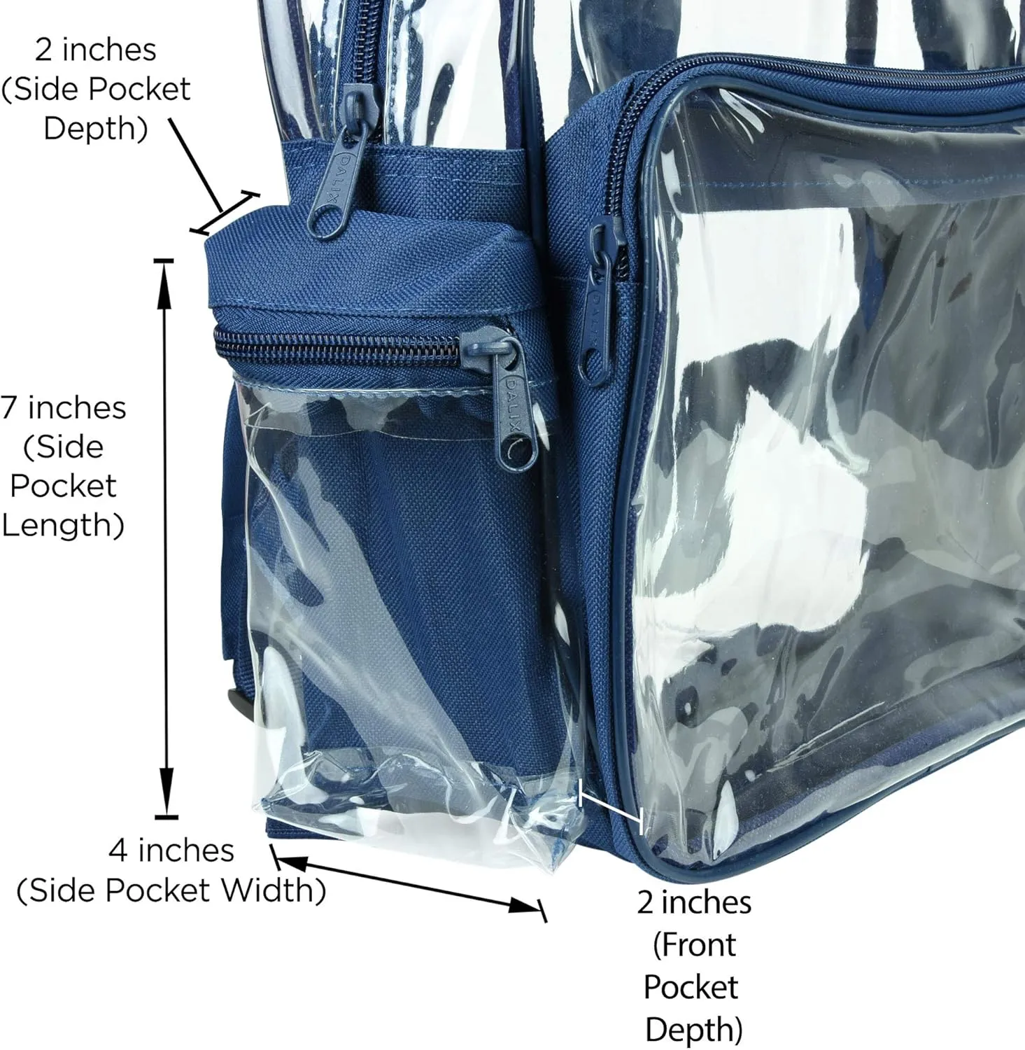 DALIX Small Clear Backpack Bag in Navy Blue