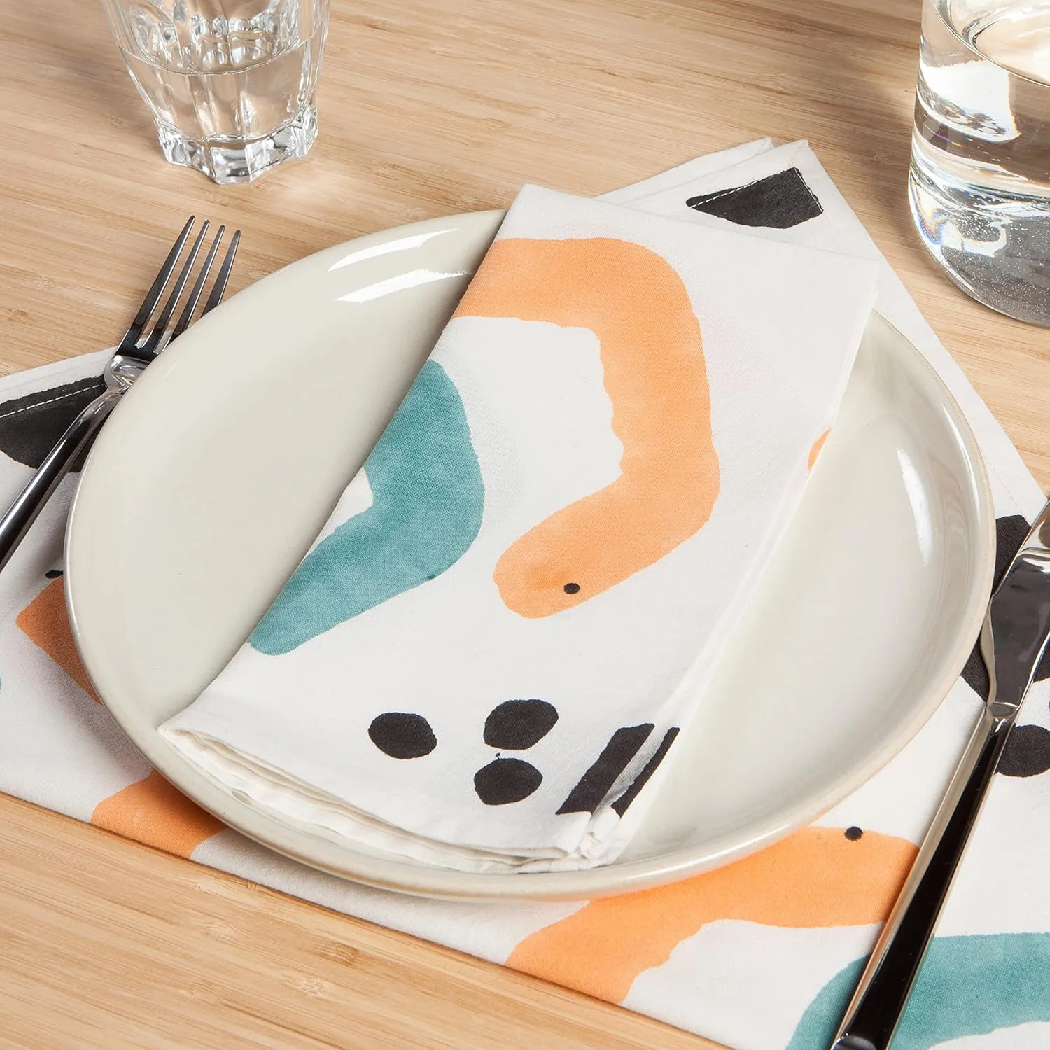 Danica Studio Cotton Dinner Napkins Block Printed, Echo