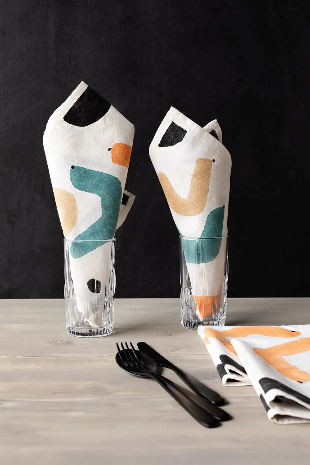 Danica Studio Cotton Dinner Napkins Block Printed, Echo