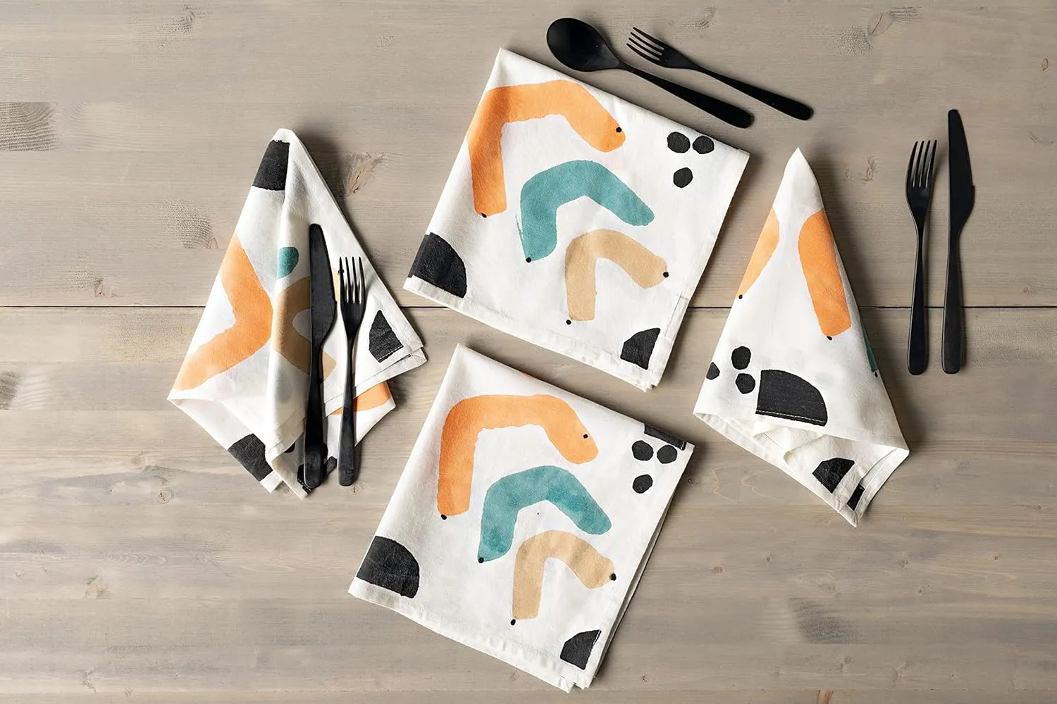 Danica Studio Cotton Dinner Napkins Block Printed, Echo