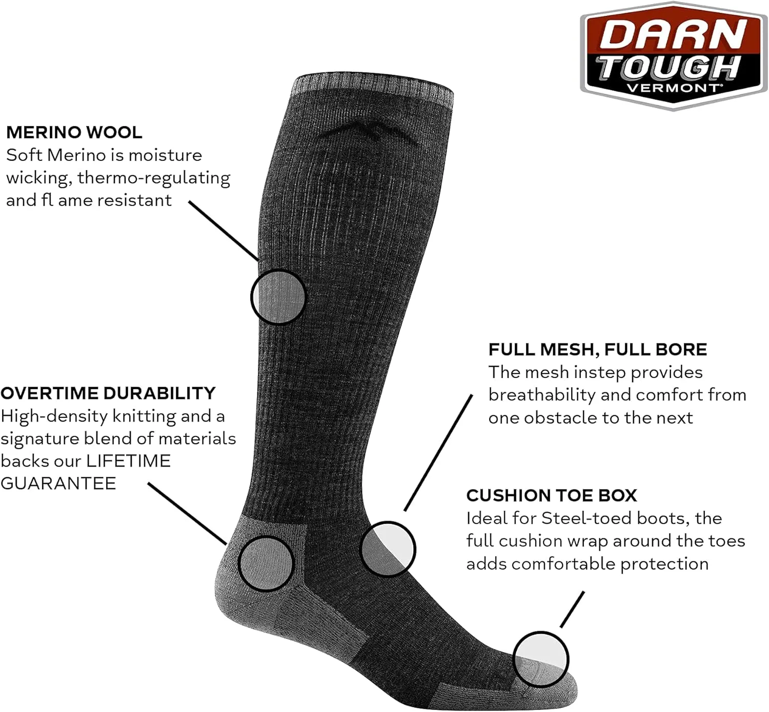 Darn Tough Vermont Men's Merino Wool Westerner Over-the-Calf Light Cushion Socks
