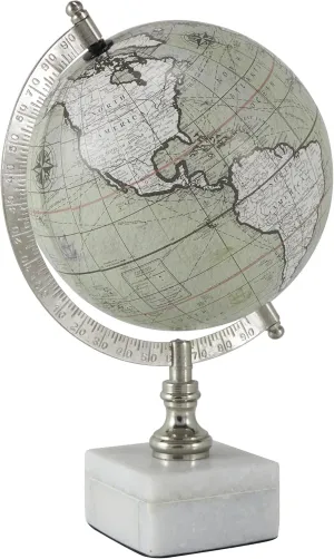 Deco 79 Marble Globe with Marble Base, 7" x 7" x 11", White