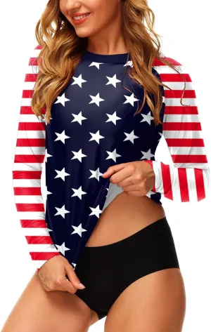 Deerose Women UPF 50  Rash Guard Printed Swim Shirts Surf Swimwear Top
