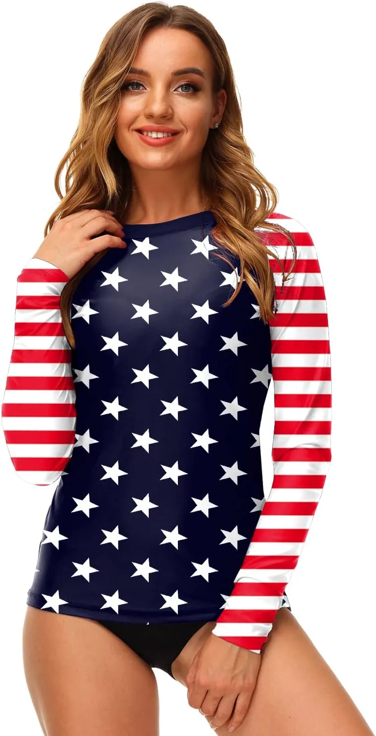 Deerose Women UPF 50  Rash Guard Printed Swim Shirts Surf Swimwear Top