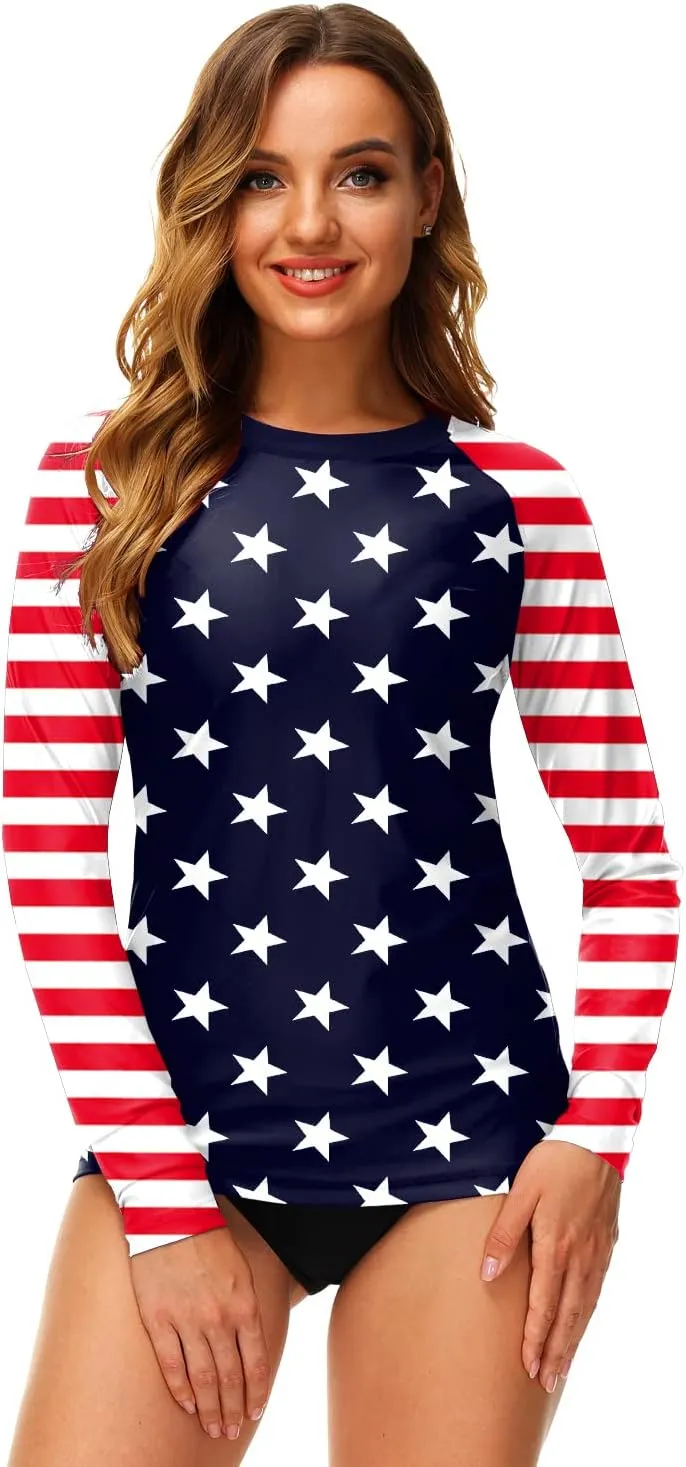 Deerose Women UPF 50  Rash Guard Printed Swim Shirts Surf Swimwear Top
