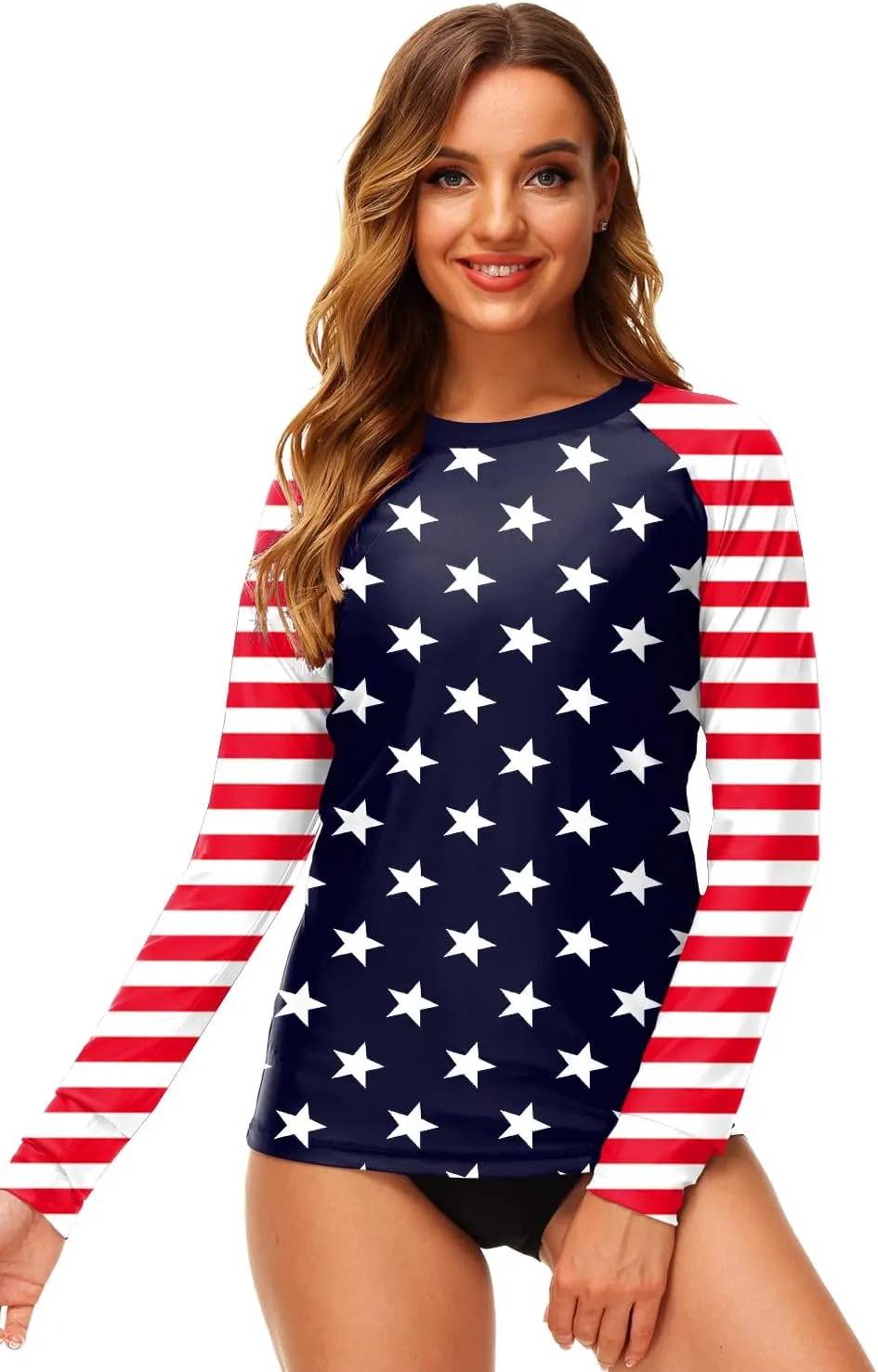 Deerose Women UPF 50  Rash Guard Printed Swim Shirts Surf Swimwear Top