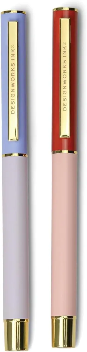 DesignWorks Ink Color Block Pens – Set of 2 Metal Ballpoint Pens with Matte Finish & Gold Accents for Journaling, Smooth Writing & Stationery, 0.7MM Ultra Fine Point – Lavender & Blush