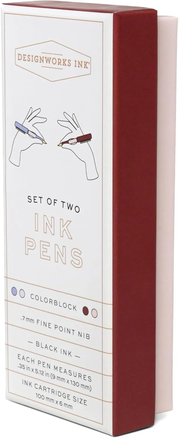 DesignWorks Ink Color Block Pens – Set of 2 Metal Ballpoint Pens with Matte Finish & Gold Accents for Journaling, Smooth Writing & Stationery, 0.7MM Ultra Fine Point – Lavender & Blush