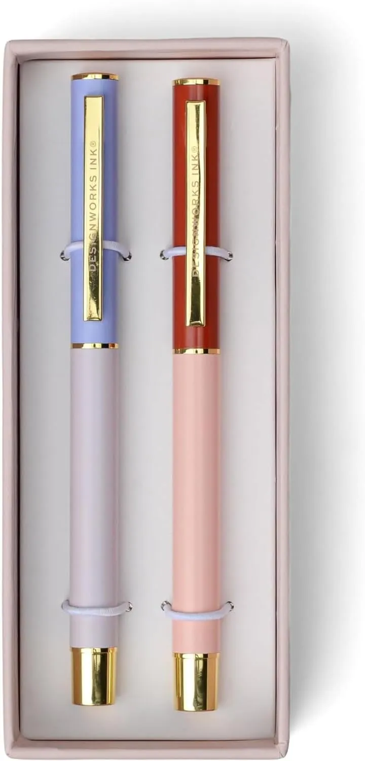 DesignWorks Ink Color Block Pens – Set of 2 Metal Ballpoint Pens with Matte Finish & Gold Accents for Journaling, Smooth Writing & Stationery, 0.7MM Ultra Fine Point – Lavender & Blush