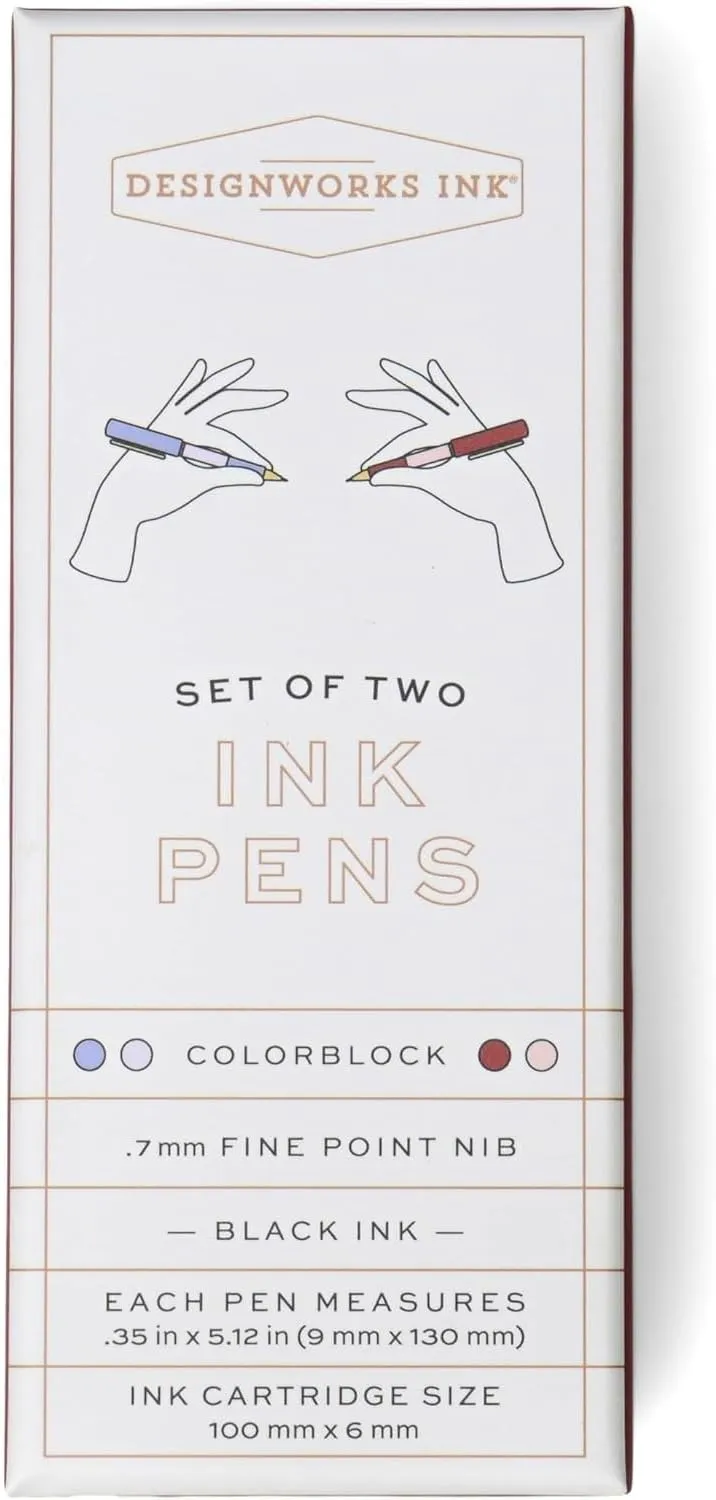 DesignWorks Ink Color Block Pens – Set of 2 Metal Ballpoint Pens with Matte Finish & Gold Accents for Journaling, Smooth Writing & Stationery, 0.7MM Ultra Fine Point – Lavender & Blush