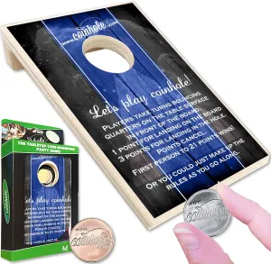 Desktop Coin Bouncing Party Set | Tabletop Cornhole Board | Small Travel Game Includes Coins