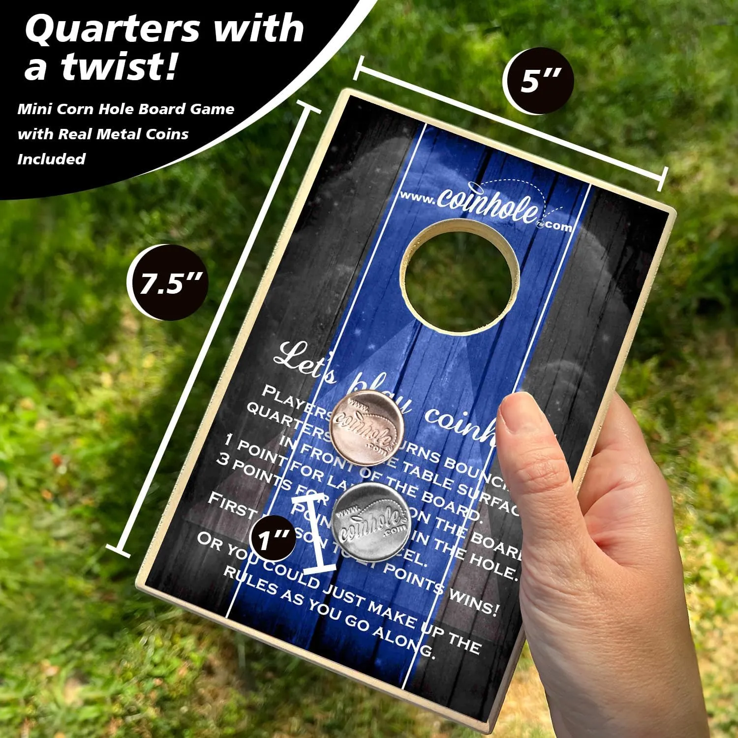 Desktop Coin Bouncing Party Set | Tabletop Cornhole Board | Small Travel Game Includes Coins