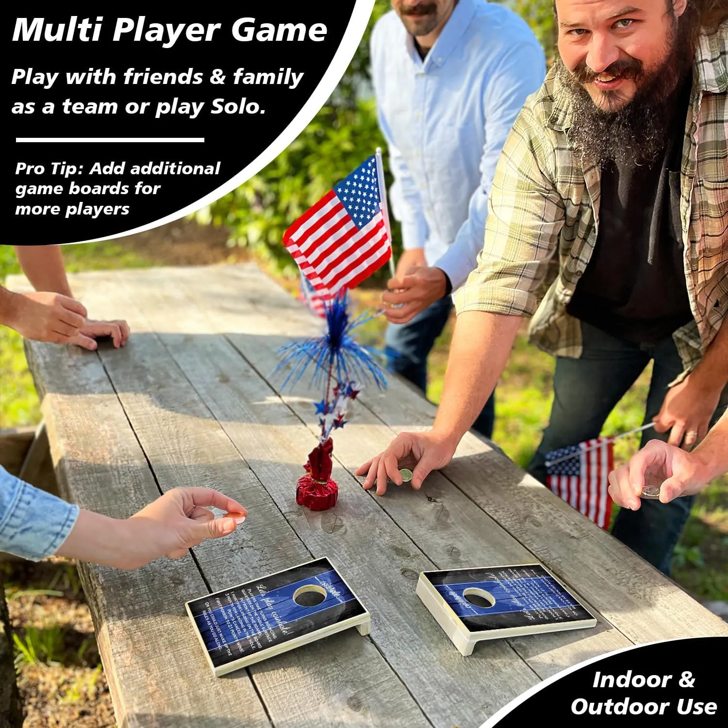 Desktop Coin Bouncing Party Set | Tabletop Cornhole Board | Small Travel Game Includes Coins