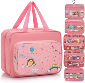 Doll Carrying Case Compatible with LOL Surprise Dolls, Toy Hanging Organizer Storage Bag for Girls with a Hanging Hook and 7 Clear Zipper Pockets, Bag Only