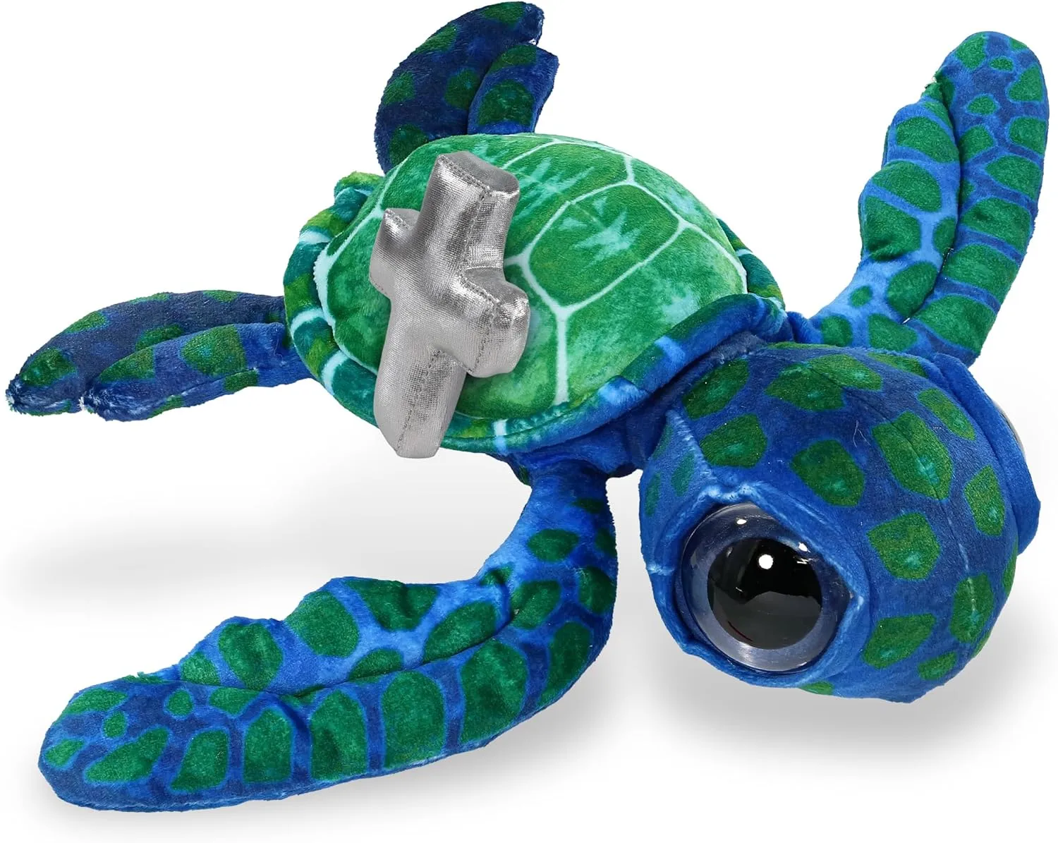 DolliBu Blue Sea Turtle Stuffed Animal with Silver Cross and Personalization - Religious Baptism Gifts for Boys and Girls, Dedication Christening Gifts Plush Prayer Toy Healing Teddy Bear - 10 Inches