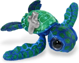 DolliBu Blue Sea Turtle Stuffed Animal with Silver Cross and Personalization - Religious Baptism Gifts for Boys and Girls, Dedication Christening Gifts Plush Prayer Toy Healing Teddy Bear - 10 Inches