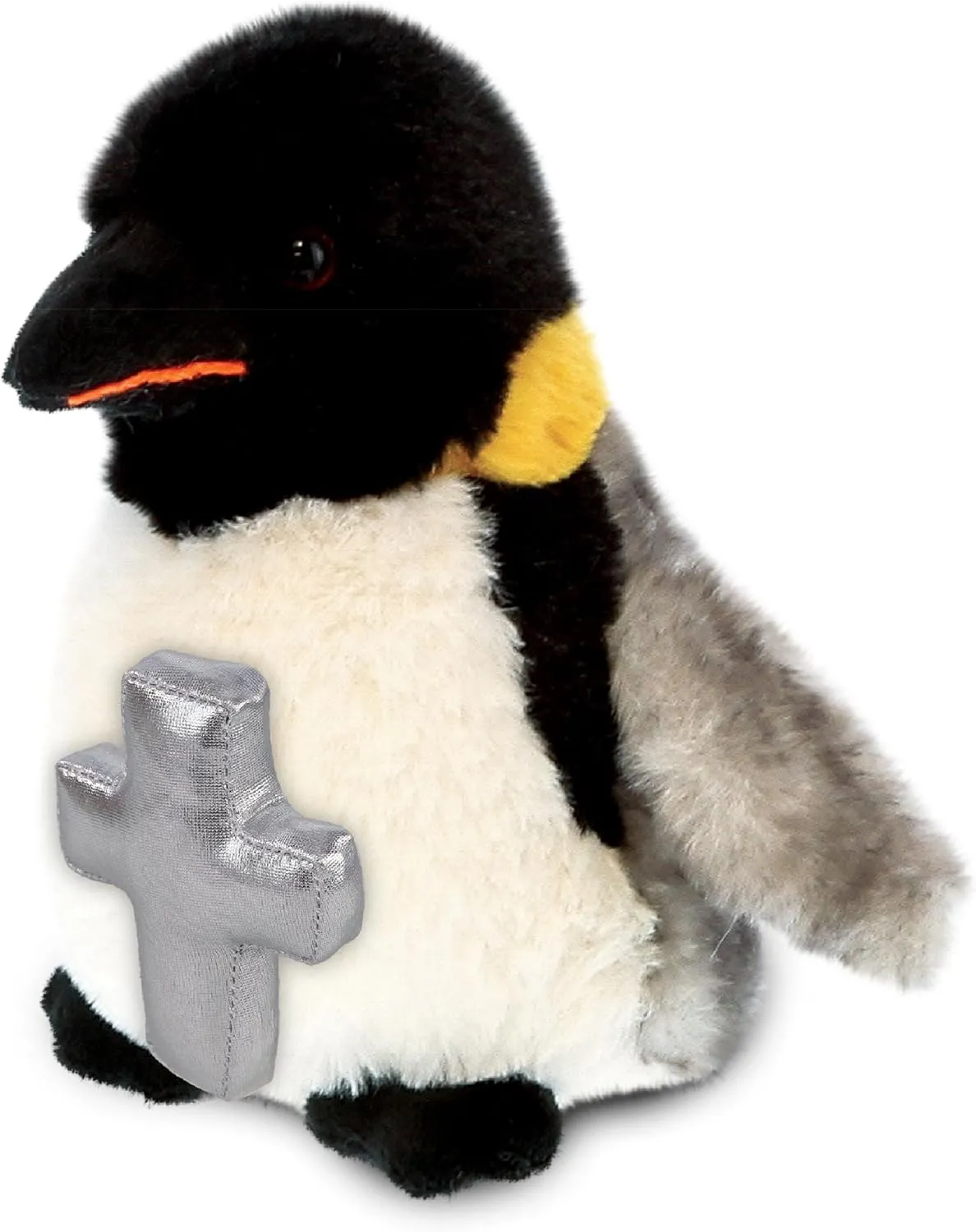 DolliBu Emperor Penguin Stuffed Animal with Silver Cross and Personalization - Religious Baptism Gifts for Boys and Girls, Dedication Christening Plush Prayer Toy Healing Teddy Bear - 7 Inches