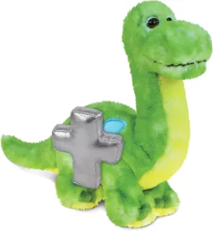 DolliBu Green Dinosaur Stuffed Animal with Silver Cross Plush- Religious Baptism Gifts for Boys and Girls, Cute Dedication Christening Gifts Plush Prayer Toy Healing Teddy Bear - 9 Inches