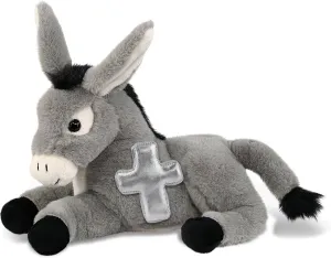 DolliBu Laying Donkey Stuffed Animal with Silver Cross and Personalization - Religious Baptism Gifts for Boys and Girls, Dedication Christening Plush Prayer Toy Healing Teddy Bear - 9 Inches