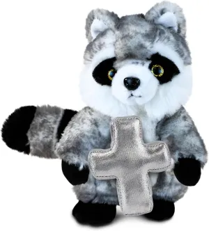 DolliBu Raccoon Stuffed Animal with Silver Cross and Personalization - Religious Baptism Gifts for Boys and Girls, Dedication Christening Gifts Plush Prayer Toy Healing Teddy Bear - 9 Inches