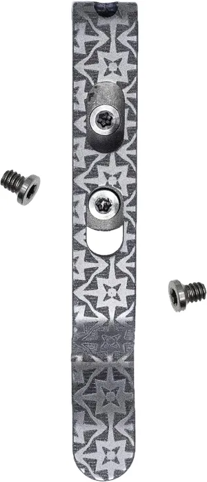 Donk! Titanium Pocket Clip. Made for Leatherman Free (P2, P4, T2 & T4) Curl & Bond. TC4 Titanium. Matte Finish. 2 Screws. 5 Custom Designs. Extra Carry Options - 'Kaleidoscope’